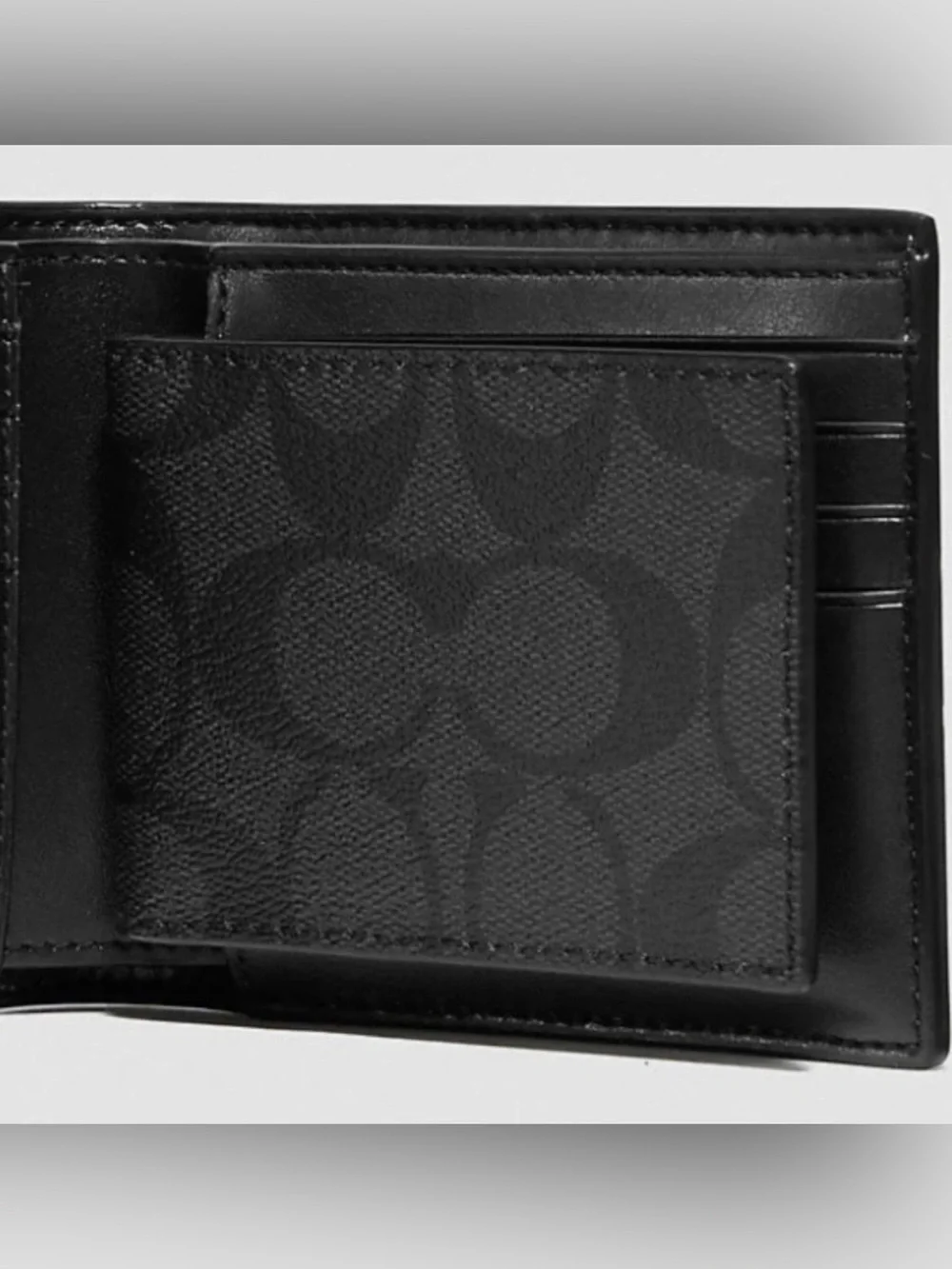 Coach Men’s Black Wallet with Blue and Cream Stripe Detail